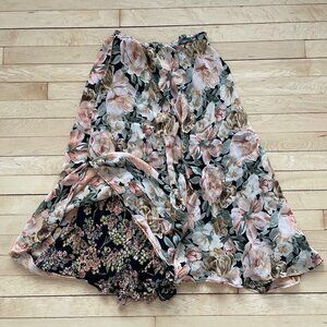 Vtg 90s Reversible Layered Maxi Skirt Floral Black Pink S Fairy Cottagecore Boho